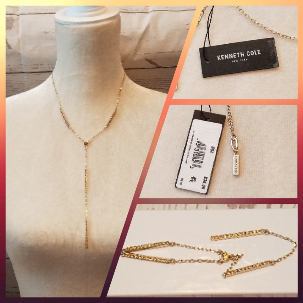 Kenneth Cole Y Necklace w/ Citrine Crystals Gold